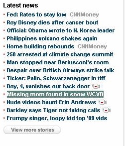 CNN.com "Latest News" 12/15/09, Around 3:30
